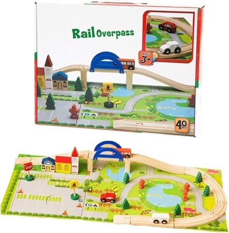 لعبة جسر سكة الحديد الخشبية Rail overpass